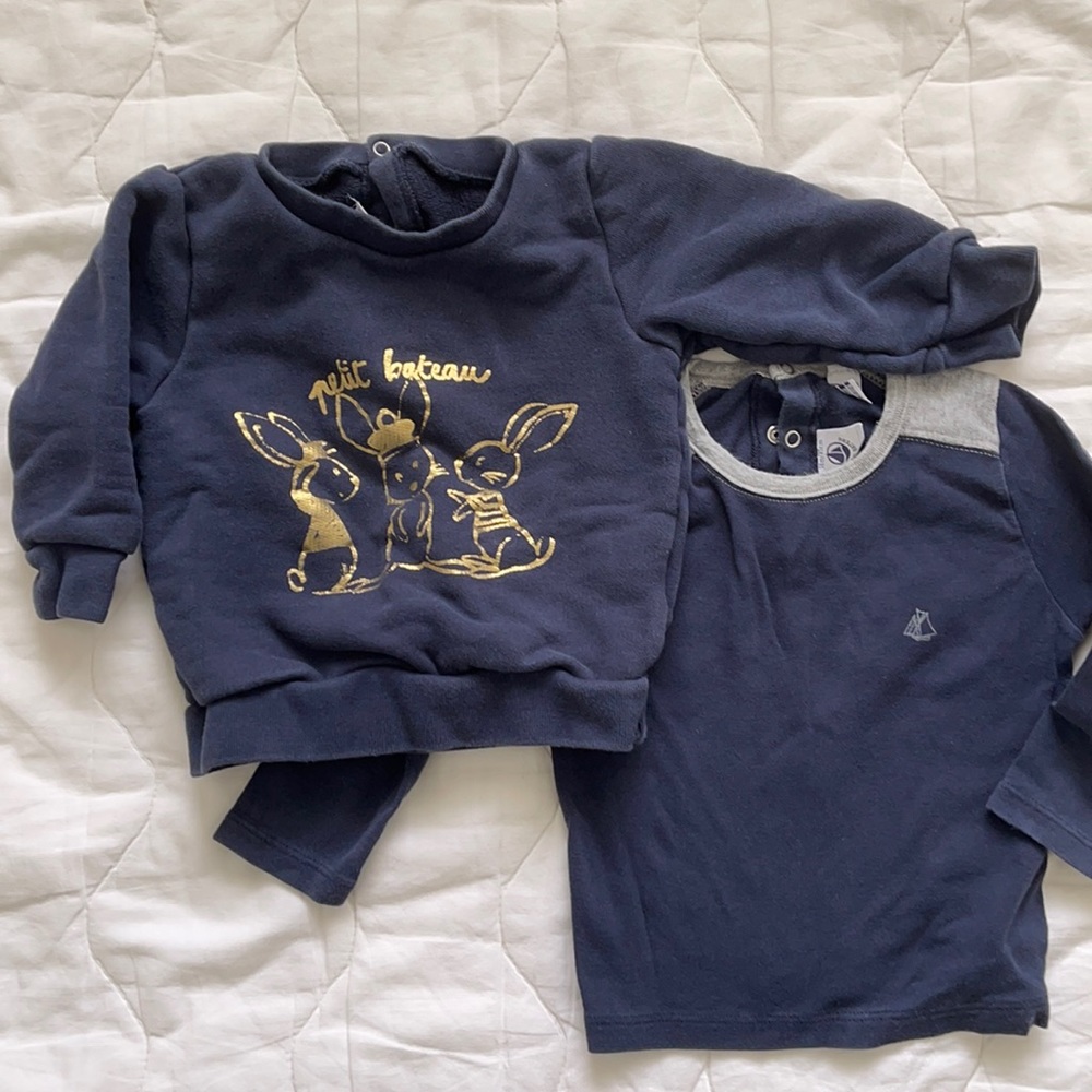 Petit bateau navy blue sweater and long sleeves size 18m